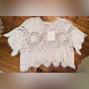 Rebellion Cream Lace Crochet Top NWT Boho Festival Cottagecore Small